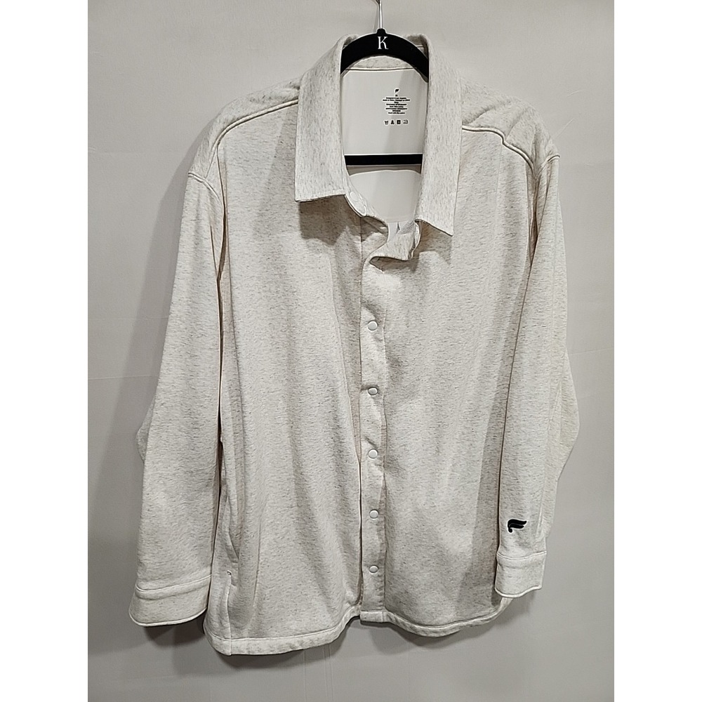 Fabletics Button Up Jacket Mens 2X Offwhite, Long-sleeve Zipper Pockets